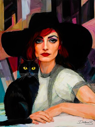 Lady and black cat