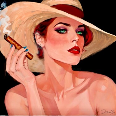 Beautiful lady smoking cigar